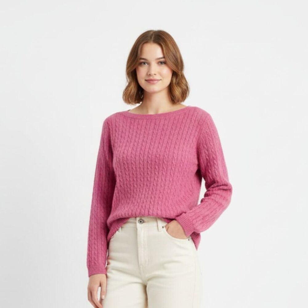 100% Cashmere Pink Ribbed Crew Neck Long Sleeve Sweater by Tweeds M